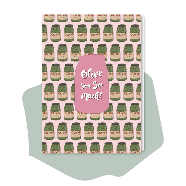 Olive card vegan greeting card Olive You So Much love pun card